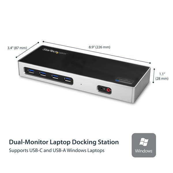 StarTech USB-C & USB-A Dock - Dual Monitor 4K 60Hz Dock DisplayPort + HDMI - Hybrid USB 3.0 Docking Station for USB-C or USB-A Laptops - 6x USB Type-A, GbE - USB 3.1 Gen 1 - Mac/Windows