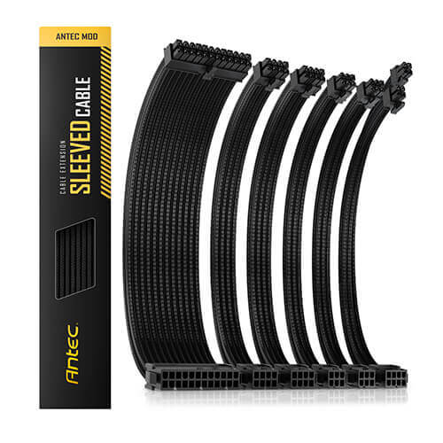 Antec PSU - Sleeved Extension Cable Kit V2 - Black. 24PIN ATX, 4+4 EPS, 8PIN PCI-E, 6PIN PCI-E, Suitable with Standard PSU