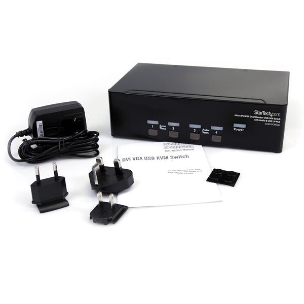 StarTech 4 Port DVI VGA Dual Monitor KVM Switch USB with Audio & USB 2.0 Hub