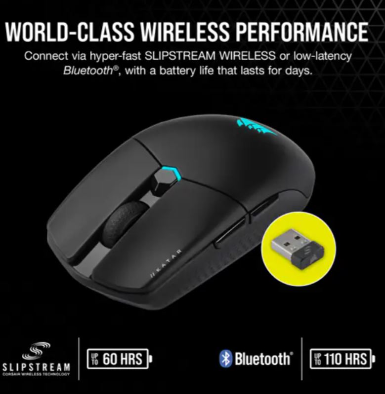 Corsair Katar Elite Wireles mouse RF Wireless + Bluetooth + USB Type-A Optical 26000 DPI
