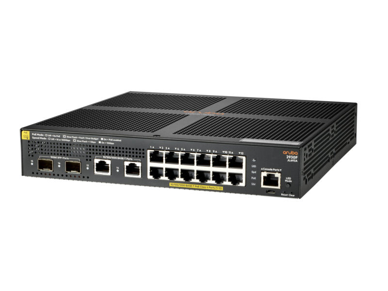 Hewlett Packard Enterprise Aruba 2930F 12G PoE+ 2G/2SFP+ Managed L3 Gigabit Ethernet (10/100/1000) Power over Ethernet (PoE) 1U Black