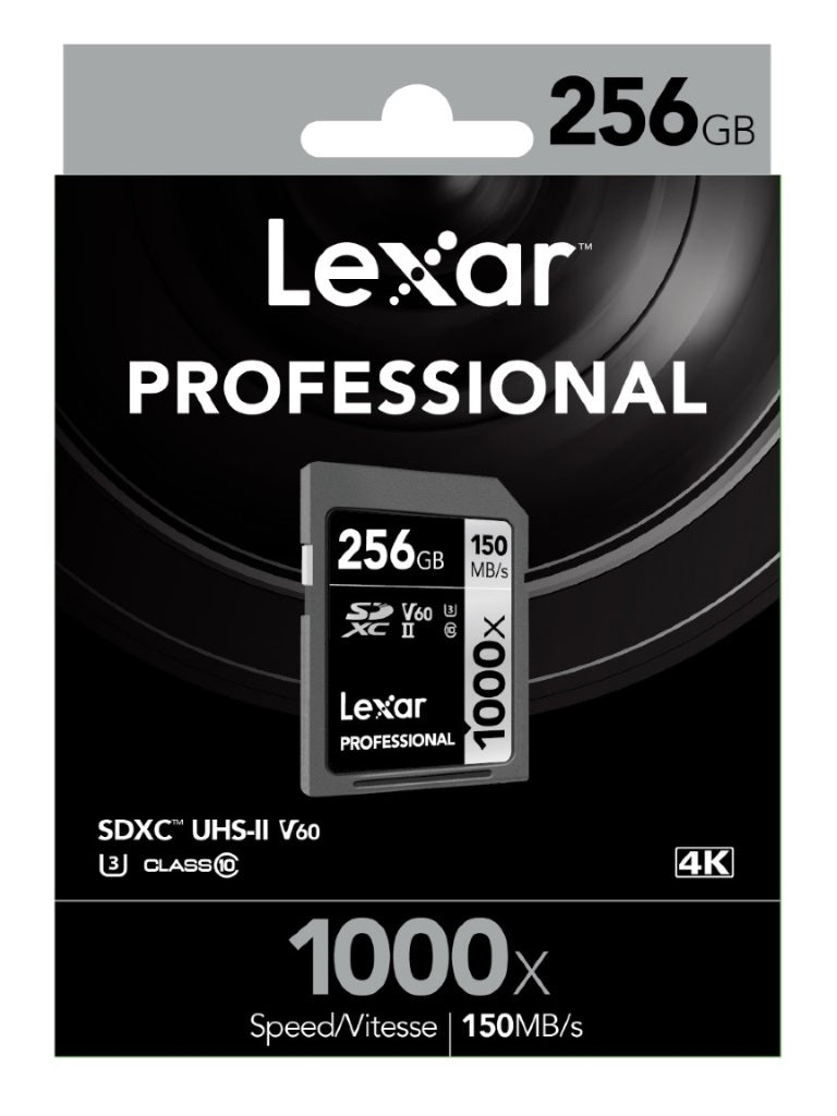 Lexar Professional 1000x 256GB SDXC UHS-II Card  - Up to 150MB/s Read/90MBs Write/ U3 C10 V60/High Quality