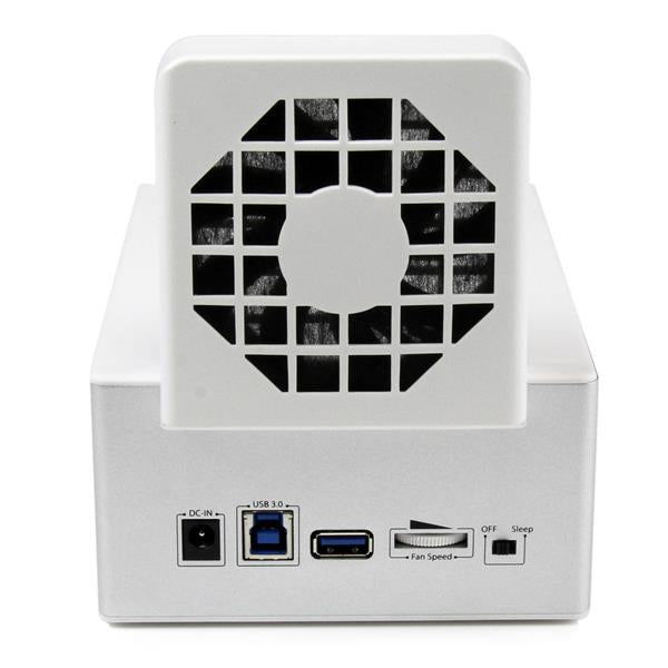 StarTech USB 3.0 Dual SATA Hard Drive Docking Station with integrated Fast Charge USB Hub UASP support and Fan - White