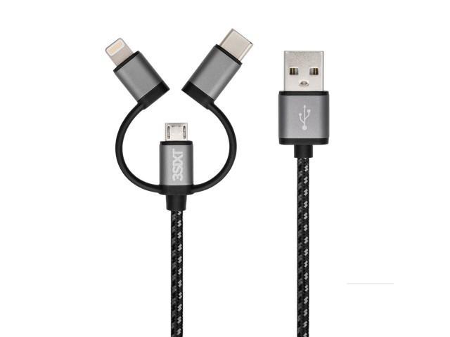 3SIXT BLACK Cable - USB-A to Lightning/MicroUSB/USB-C - 1m