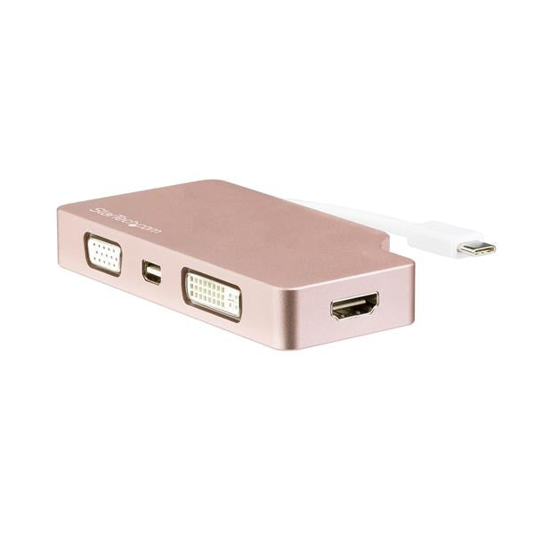 StarTech USB C Multiport Video Adapter with HDMI, VGA, Mini DisplayPort or DVI - USB Type C Monitor Adapter to HDMI 1.4 or mDP 1.2 (4K) - VGA or DVI (1080p) - Rose Gold Aluminum