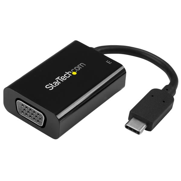 StarTech USB C to VGA Adapter with Power Delivery - 1080p USB Type-C to VGA Monitor Video Converter w/ Charging - 60W PD Pass-Through - Thunderbolt 3 Suitable - Black
