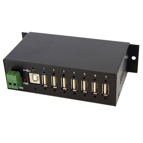 StarTech 7-Port USB 2.0 Hub - Metal Industrial USB-A Hub with ESD Protection & 350W Surge Protection - Din Rail, Wall or Desk Mountable - TAA Compliant USB Expander Hub