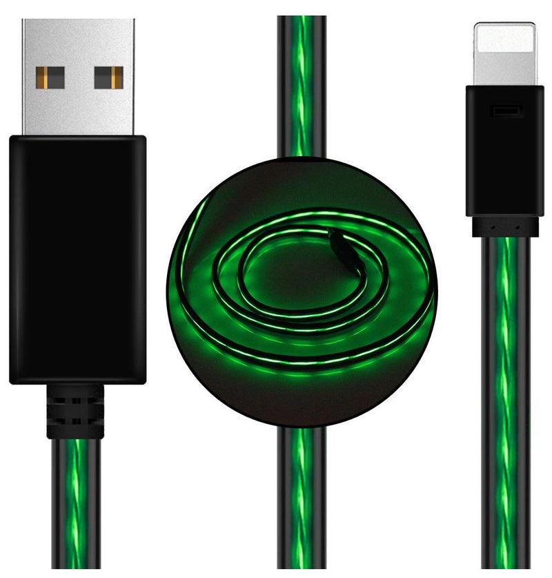 Generic Astrotek LED Light Up Visible Flowing USB Lightning Data Sync Charger Cable Green Charging Cord for