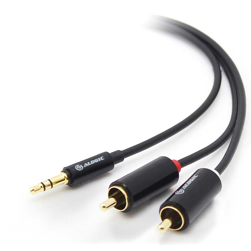 ALOGIC Premium 1m 3.5mm Stereo Audio to 2 X RCA Stereo Male Cable - (1) Male to (2) Male