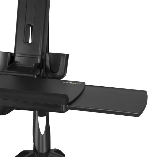 StarTech Sit Stand Dual Monitor Arm - Desk Mount Dual Computer Monitor Adjustable Standing Workstation for up to 24" Displays - VESA Ergonomic Stand Up Desk Converter w/ Keyboard Tray