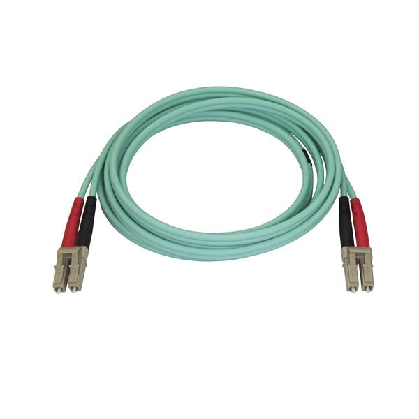 StarTech Aqua OM4 Duplex Multimode Fiber Optic Cable - 100 Gb - 50/125 - LSZH - LC/LC - 2 m~2m (6ft) LC/UPC to LC/UPC OM4 Multimode Fiber Optic Cable, 50/125µm LOMMF/VCSEL Zipcord Fiber, 100G Networks, Low Insertion Loss, LSZH Fiber Patch Cord