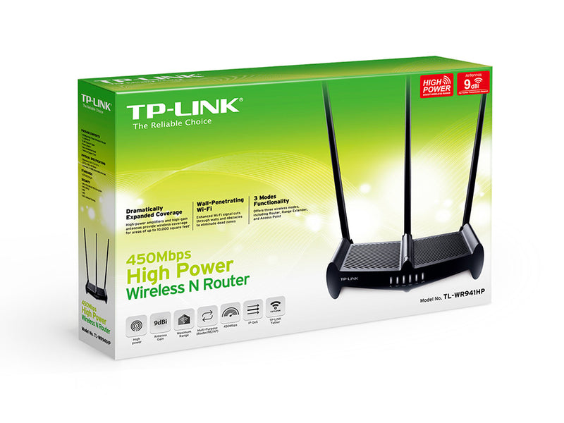 TP-LINK HIGH POWER WIRELESS N ROUTER, 450MBPS, LAN (4), ANT (3), 3YR