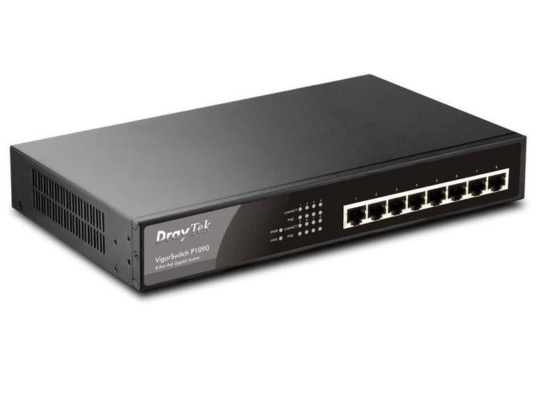 Draytek Vigor Switch P1090 8Port 802.3af/at PoE IP LAN Switch 130watts PSU 11'' Rack-mount zero configuratio
