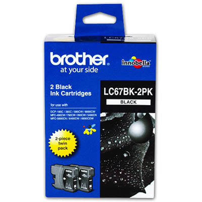 BROTHER LC-67HYBK2PK INKJET CARTRIDGE HIGH CAPACITY BLACK PACK 2