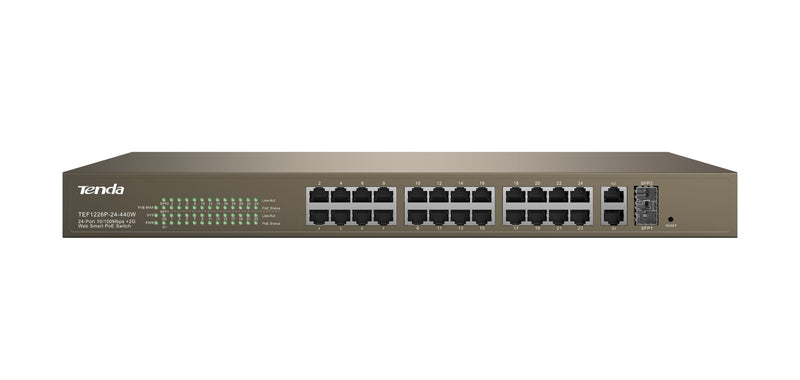 Tenda TEF1226P-24-440W network switch Managed L2 Fast Ethernet (10/100) Power over Ethernet (PoE) Grey
