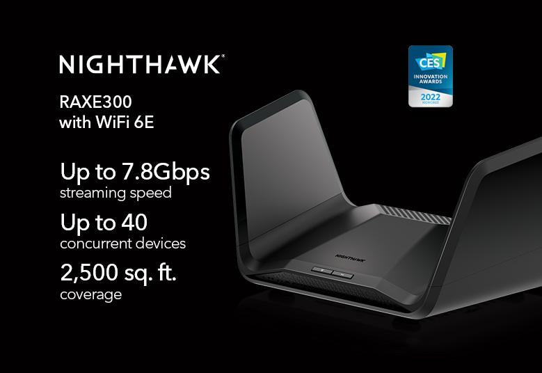 NETGEAR Nighthawk RAXE300 wireless router Gigabit Ethernet Tri-band (2.4 GHz / 5 GHz / 6 GHz) Black