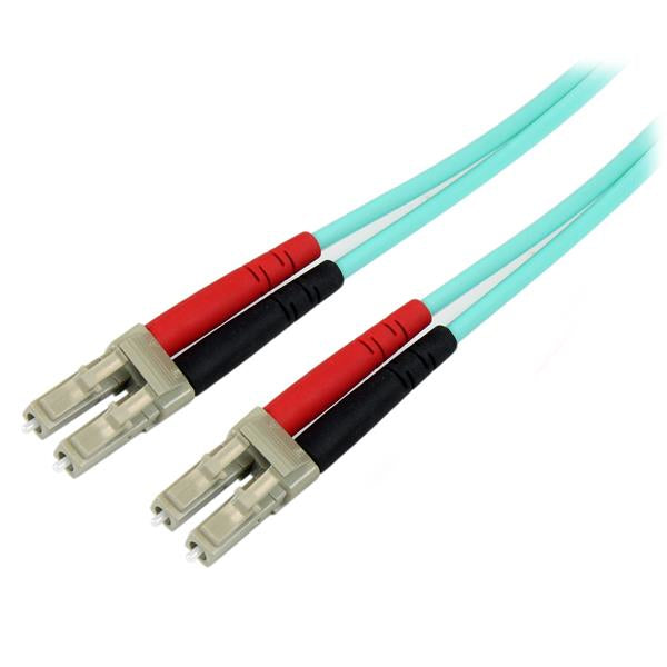 StarTech Fiber Optic Cable - 10 Gb Aqua - Multimode Duplex 50/125 - LSZH - LC/LC - 1 m~1m (3ft) LC/UPC to LC/UPC OM3 Multimode Fiber Optic Cable, Full Duplex 50/125µm Zipcord Fiber, 100G Networks, LOMMF/VCSEL, <0.3dB Low Insertion Loss, LSZH Fiber Pat