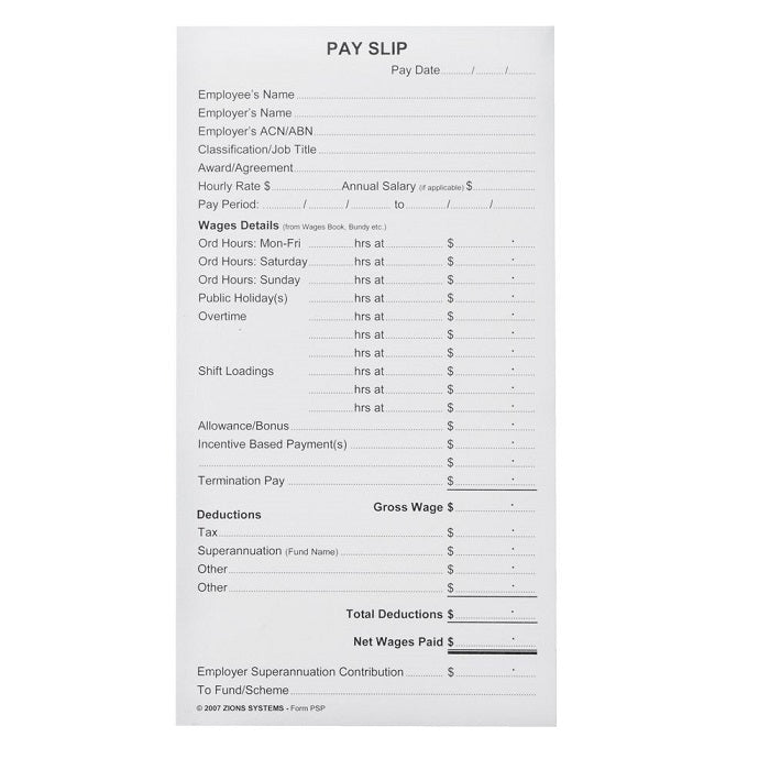 ZIONS SYSTEMS PAY SLIP PAD ZIONS