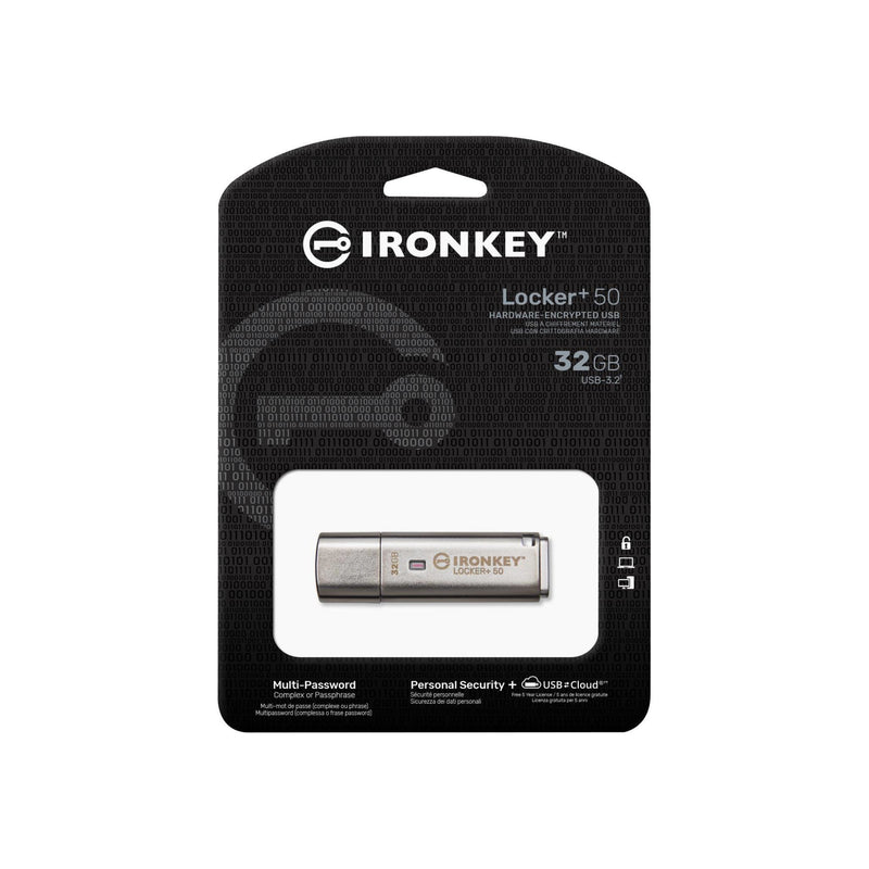 Kingston IronKey Locker+ 50 USB flash drive 32 GB USB Type-A 3.2 Gen 1 (3.1 Gen 1) Silver
