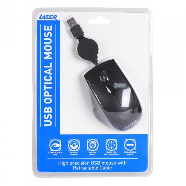 LASER MOUSE-Z600 USB Optical 3D Mouse, Black, Retractable