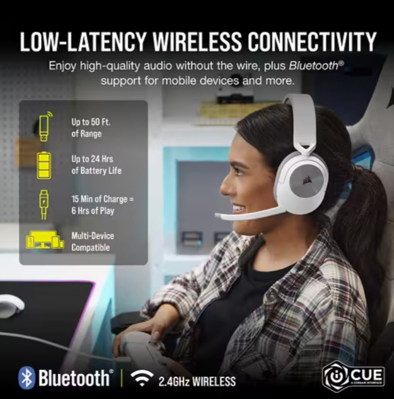 Corsair HS55 Headset Wireless Head-band Gaming Bluetooth White