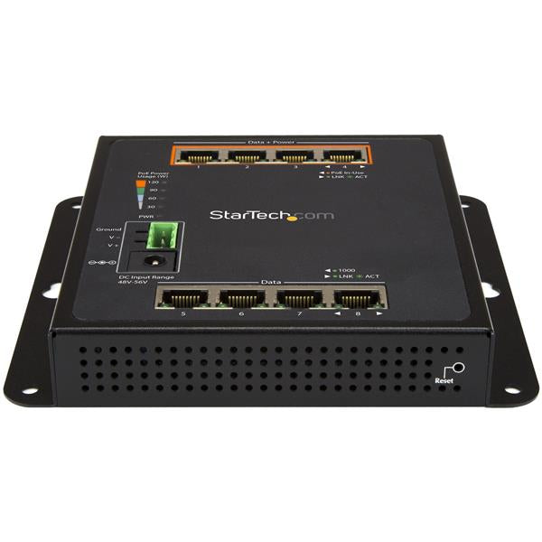 StarTech Industrial 8 Port Gigabit PoE Switch - 4 x PoE+ 30W - Power Over Ethernet - Hardened GbE Layer/L2 Managed Switch - Rugged High Power Gigabit Network Switch IP-30/-40C to +75C
