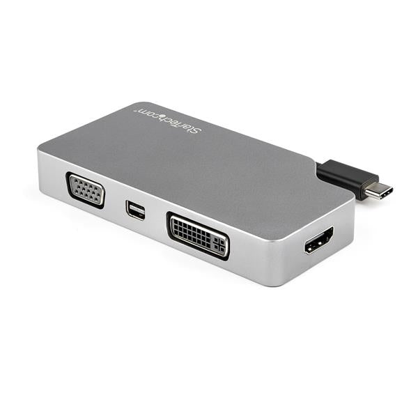 StarTech USB C Multiport Video Adapter w/ HDMI, VGA, Mini DisplayPort or DVI - USB Type C Monitor Adapter to HDMI 2.0 or mDP 1.2 (4K 60Hz) - VGA or DVI (1080p) - Space Gray Aluminum