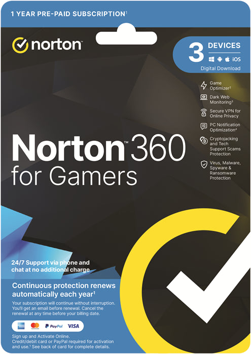 NortonLifeLock 360 For Gamers 50GB AU 1 User 3 Devices OEM – ESD Keys via Email