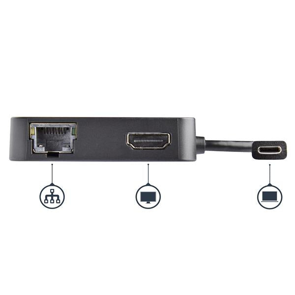 StarTech USB C Multiport Adapter - Portable USB-C Mini Dock 4K HDMI Video - Gigabit Ethernet, USB 3.0 Hub (1x USB-A 1x USB-C) - USB Type-C Multiport Adapter - Thunderbolt 3 Suitable