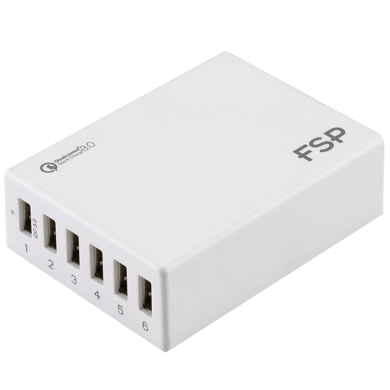 FSP/Fortron Amport 62 6 ports USB 62W QC 3.0 White Quick Charger - Charge up to 6 mobile devices/1x Qualcomm Qui