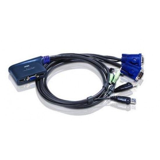 ATEN Compact KVM Switch 2 Port Single Display VGA w/ audio, 1.8m Cable, Computer Selection Via Hotkey,