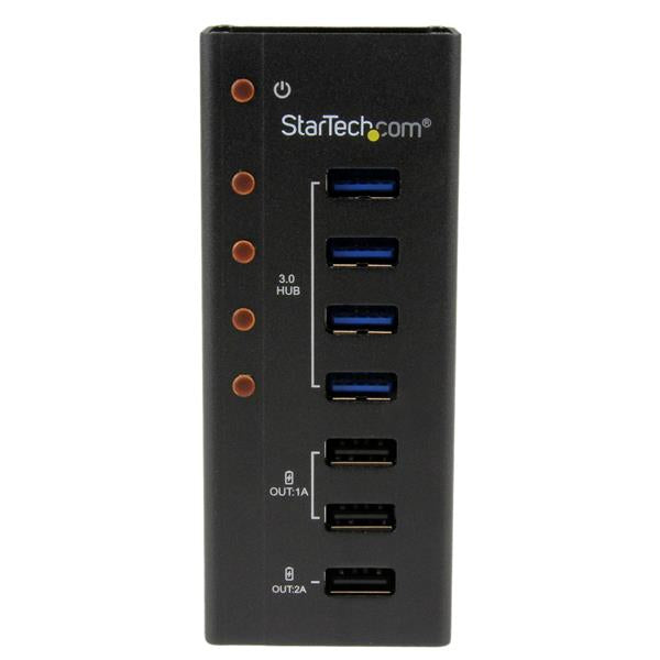 StarTech 4 Port USB 3.0 Hub plus 3 Dedicated USB Charging Ports (2 x 1A & 1 x 2A) - Wall Mountable Metal Enclosure~4 Port USB 3.0 Hub (5Gbps) plus 3 Dedicated USB Charging Ports (2 x 1A & 1 x 2A) - Wall Mountable Metal Enclosure