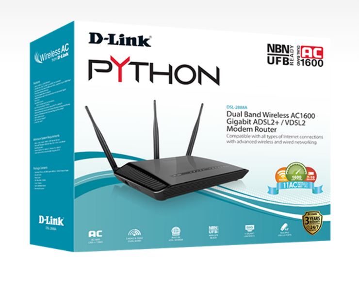 D-LINK DSL-2888A PYTHON Dual Band Wireless AC1600 Gigabit ADSL2+/VDSL2 Modem Router
