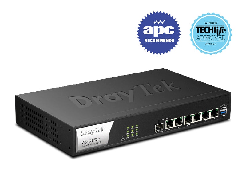 Draytek Vigor2952P Dual Gigabit WAN VPN Firewall Router 2xUSB for 3G/4G 100xVPN 50xSSL VPN 4xPoE+ 60W 8xIP S