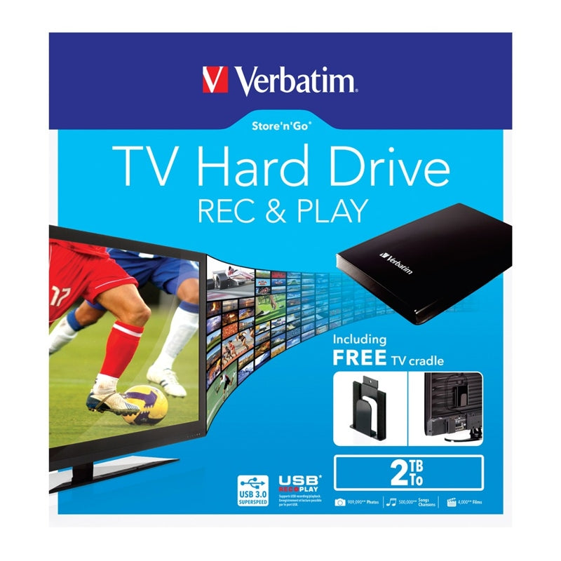 VERBATIM 53192 2.5" 2TB USB 3.0 Store'n'Go External Hard Drive (includes TV mount)