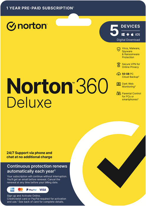 NortonLifeLock 360 Deluxe 50GB AU 1 User, 5 Devices, 12 Months, Digital Key