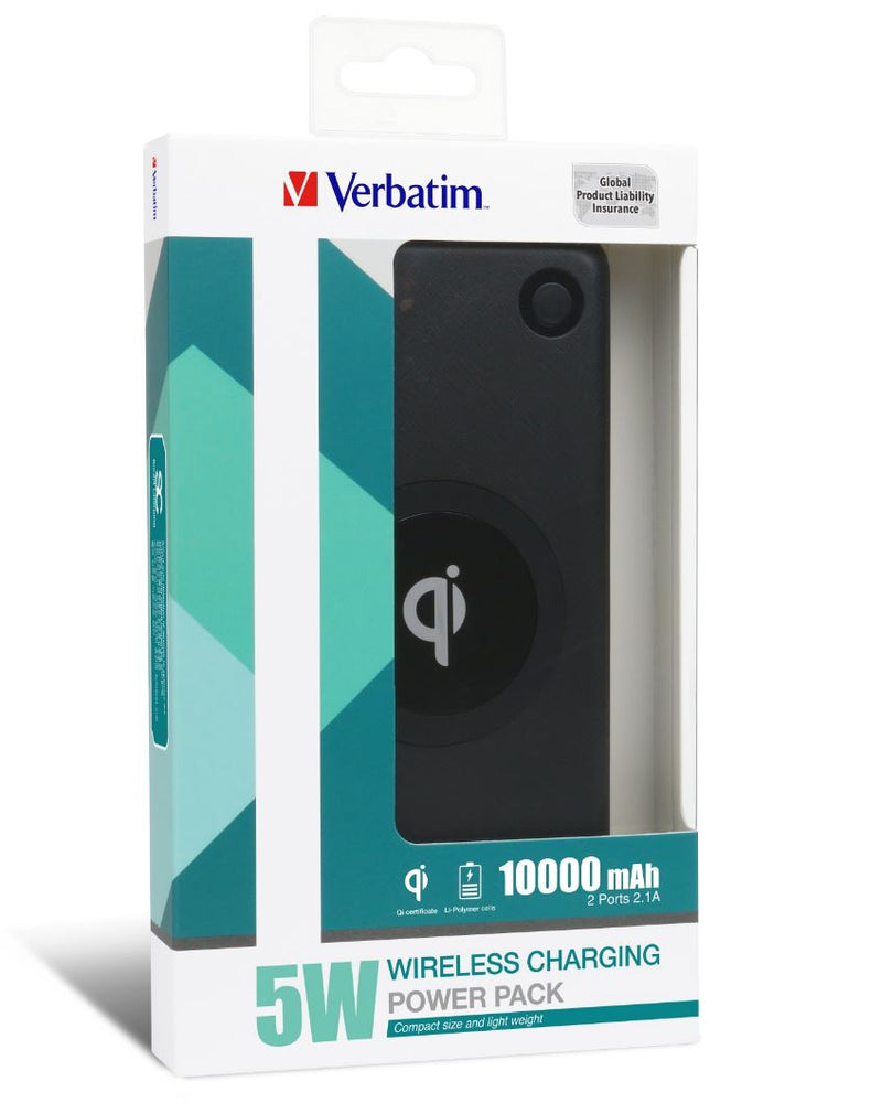 VERBATIM Li-polymer Qi 5W Wireless Charging Power Pack 10,000mAh - Black （LS）