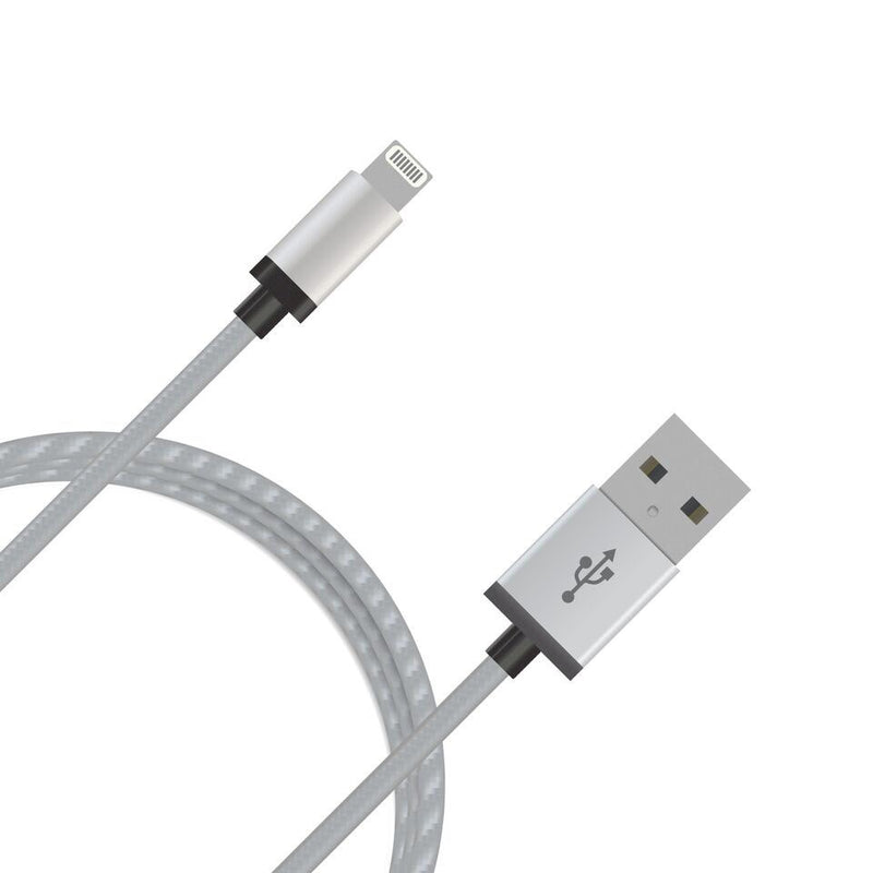 mBeat ® 2m USB Lightning Data Sync Charger Cable Silver Nylon Braided MFI Certified Apple iPhone X 11 7S 7