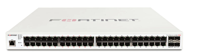 Fortinet Layer 2/3 FortiGate switch controller Suitable PoE+ switch with 48 x GE RJ45 ports, 4 x GE SFP, with automatic Max 370W POE output limit