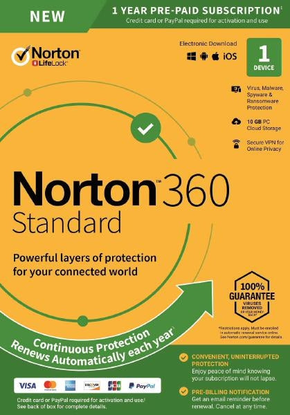 NortonLifeLock Norton 360 Standard Multilingual 1 license(s) 1 year(s)