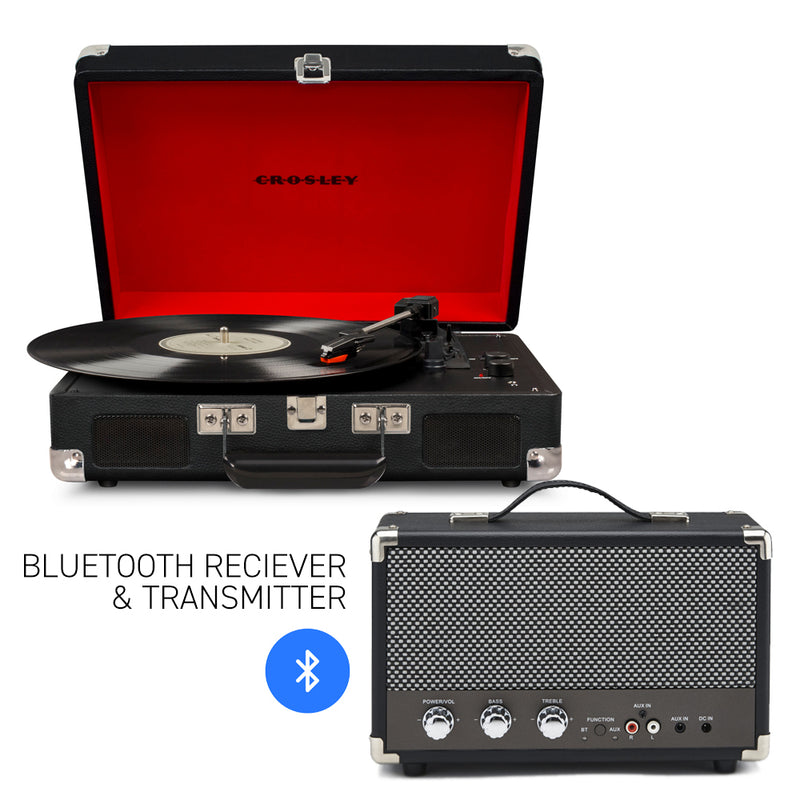 Crosley Cruiser Black - Bluetooth Turntable & Black GPO Bluetooth Speaker