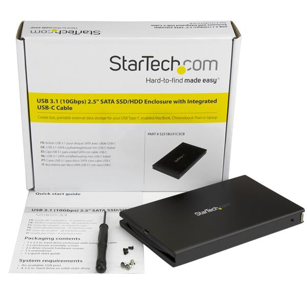 StarTech USB 3.1 (10Gbps) 2.5" SATA SSD/HDD Enclosure with Integrated USB-C Cable