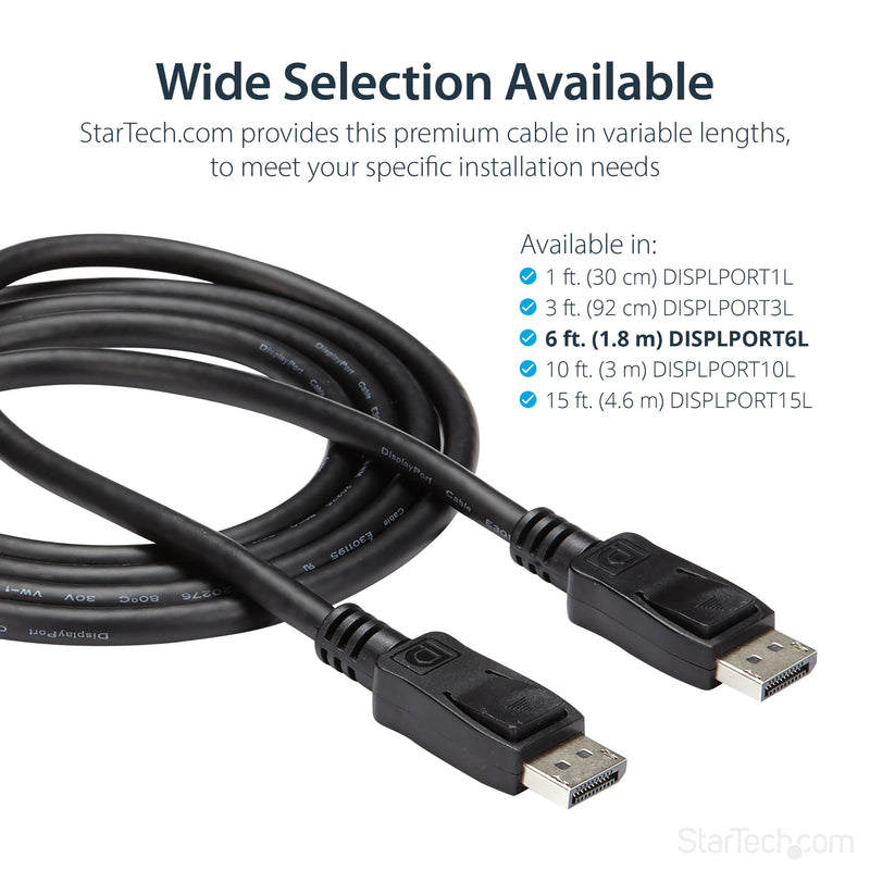 StarTech 6ft (2m) DisplayPort 1.2 Cable - 4K x 2K Ultra HD VESA Certified DisplayPort Cable - DP to DP Cable for Monitor - DP Video/Display Cord - Latching DP Connectors