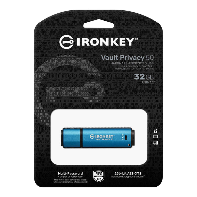 Kingston IronKey Vault Privacy 50 USB flash drive 32 GB USB Type-A 3.2 Gen 1 (3.1 Gen 1) Blue