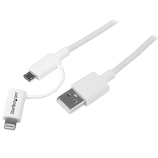StarTech 1 m (3 ft.) 2 in 1 Charging Cable - USB to Lightning or Micro-USB for iPhone / iPad / iPod / Android - Apple MFi Certified - Multi Phone Charger - USB 2.0