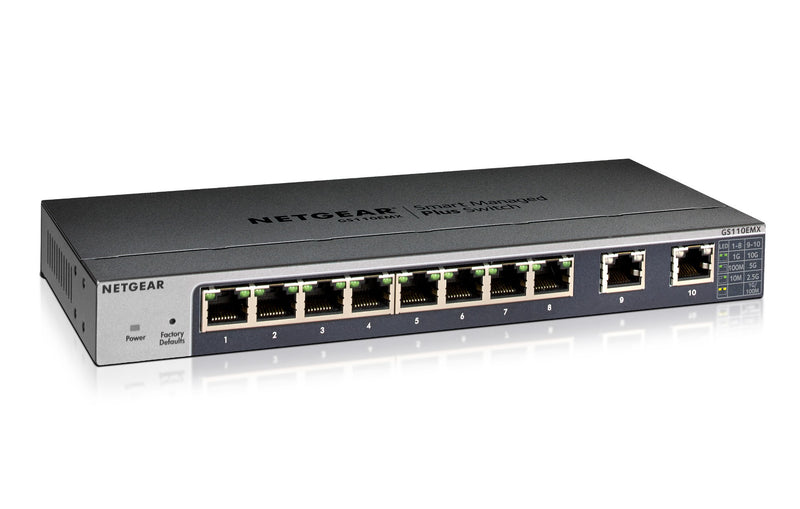 NETGEAR 8-Port Gigabit Ethernet Smart Managed Plus Switch with 2-Port 10G/Multi-Gig Uplinks (GS110EMX)