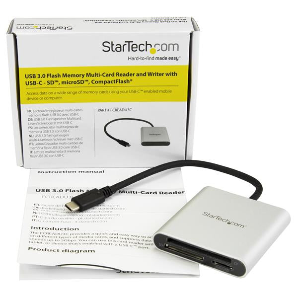StarTech USB 3.0 Flash Memory Multi-Card Reader / Writer with USB-C - SD, microSD, CompactFlash