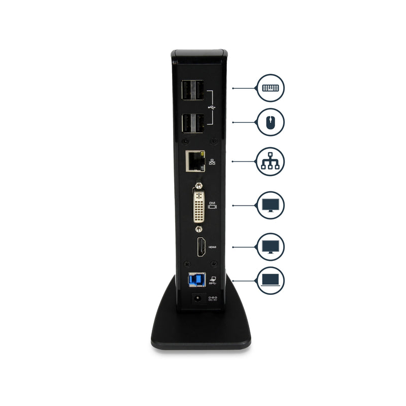 StarTech Dual Monitor USB 3.0 Docking Station with HDMI - DVI - 6 x USB Ports~Dual Monitor USB 3.0 Laptop Docking Station with HDMI & DVI/VGA, 6x USB-A Hub, GbE, Audio, Universal Type-A Dock - Windows/macOS/ChromeOS