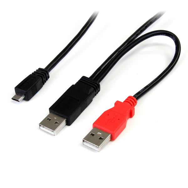StarTech 1 ft USB Y Cable for External Hard Drive - Dual USB A to Micro B