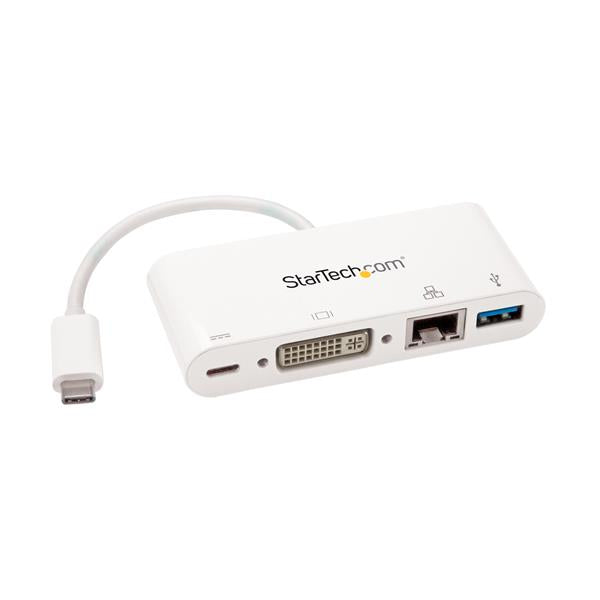 StarTech USB C Multiport Adapter - USB-C to DVI-D (Digital) Video Adapter with 60W Power Delivery Passthrough Charging, GbE, USB-A - Portable USB Type-C/Thunderbolt 3 Mini Laptop Dock